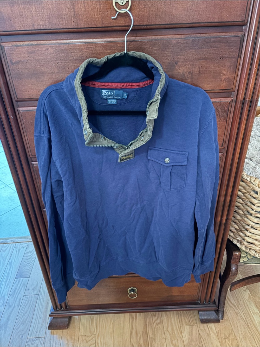 Polo by Ralph Lauren Navy Pullover with Olive Collar XL